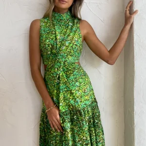 Alémais Phyllis Twist Front Pleat Dress - Acid Green