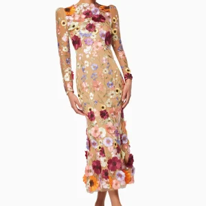 Elliatt Shannon 3D Floral Midi Dress In Pink - Size Small